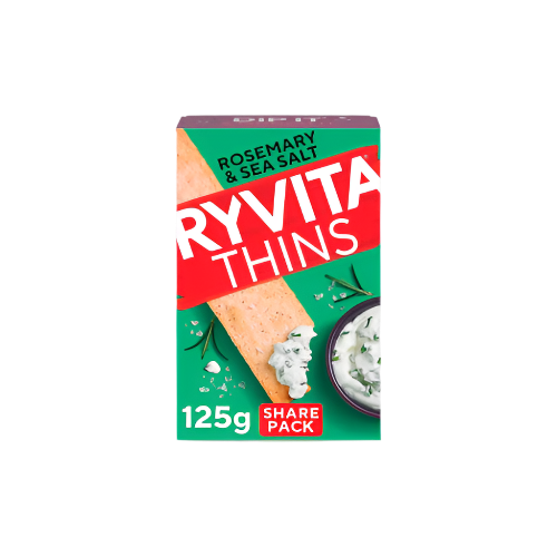 Ryvita Thins Flatbreads - Rosemary & Sea Salt 125g | Healthy, Crunchy Wholegrain Snack