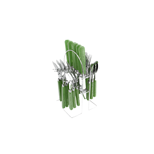 SQ Durane 24-Piece Cutlery Set – Stainless Steel with Green Glitter Handle for Dining