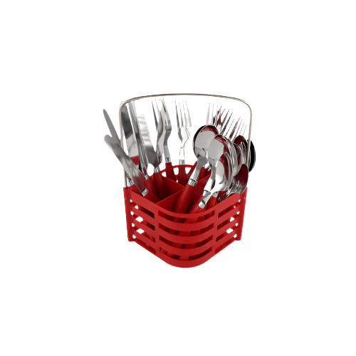 SQ Durane 24-Piece Red Handle Cutlery Set – Stainless Steel Flatware for 6 Place Settings