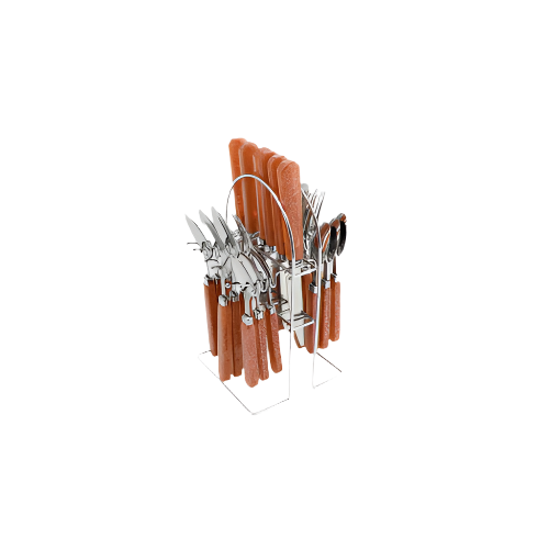 SQ Durane 24-Piece Metal Cutlery Set – Brown Glitter Handle Stainless Steel Forks, Knives, Spoons