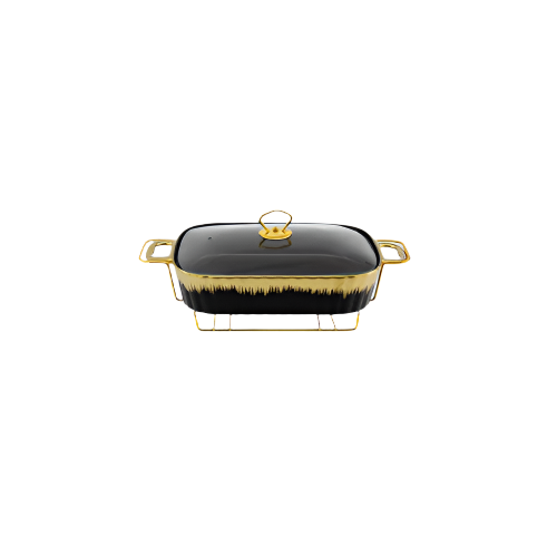 SQ Professional Durane 1.5L Porcelain Chafing Dish – Black & Gold Food Warmer – IndianGroceryUK