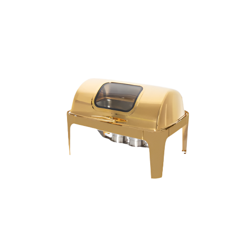 SQ Professional 9L Double Compartment Oblong Chafing Dish – Roll Top with Window – Gold Finish – IndianGroceryUK