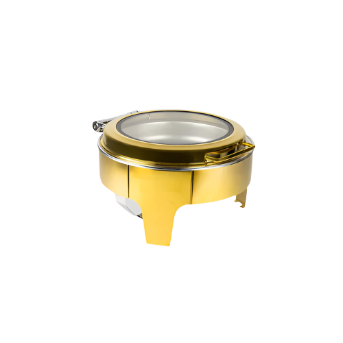 SQ Professional 6.5L Round Gold Chafing Dish with Flat Top and Window – Buffet Food Warmer – IndianGroceryUK