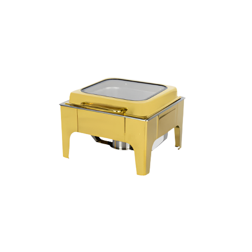 SQ Professional 6.5L Square Gold Chafing Dish with Flat Top and Viewing Window – Elegant Buffet Warmer – IndianGroceryUK