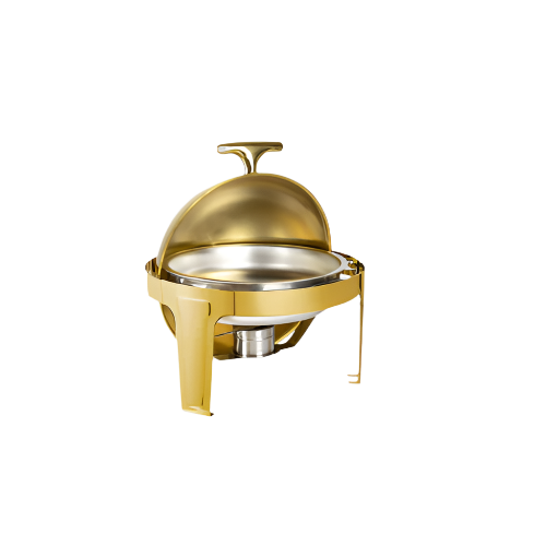 SQ Professional 6.5L Round Roll Top Chafing Dish – Gold Finish Buffet Warmer – IndianGroceryUK