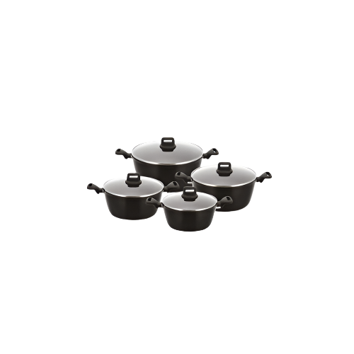 SQ Professional Zoya Forged Stockpot Set of 4 Black – Non-Stick Cookware with Lids