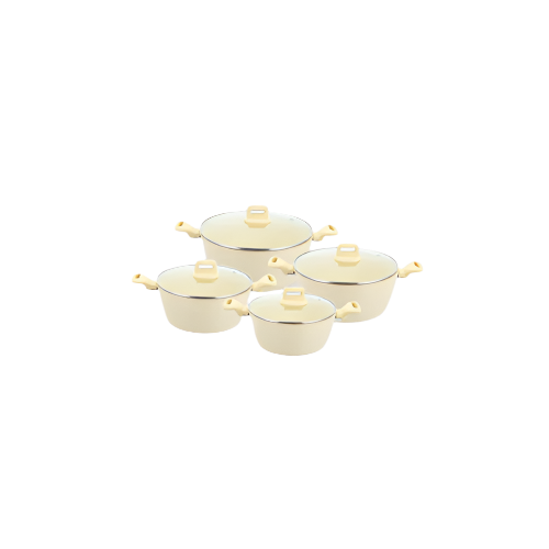 SQ Professional Zoya Forged Stockpot Set of 4 Cream – Stylish Non-Stick Cooking Pots with Glass Lids