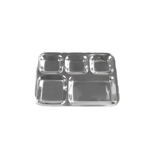 Stainless Steel 5-Compartment Dinner Tray – Thali Plate 34x26cm for Indian Meals & Lunch