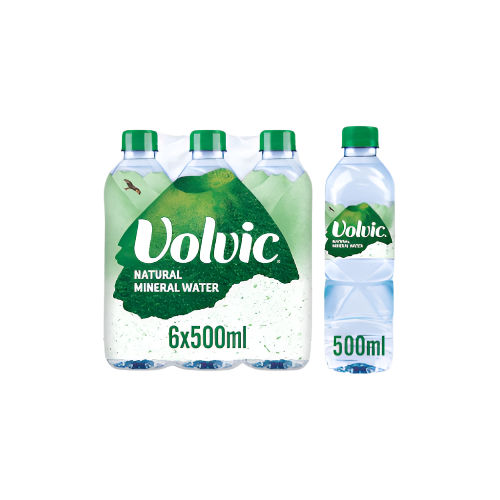 Volvic Natural Mineral Water 6 x 500ml – Pure Water from the Auvergne Region, France