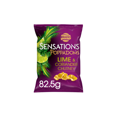 Walkers Sensations Lime & Coriander Poppadoms – Indian Flavoured Snack 82.5g Bag
