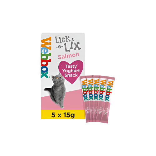 Webbox Lick-e-Lix Cat Treats Salmon 5 x 15g – Lickable creamy treats in salmon flavor for your cat.
