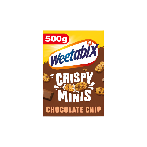 Weetabix Crispy Minis Cereal – Chocolate Chip 500g – crunchy whole grain cereal with chocolate chips