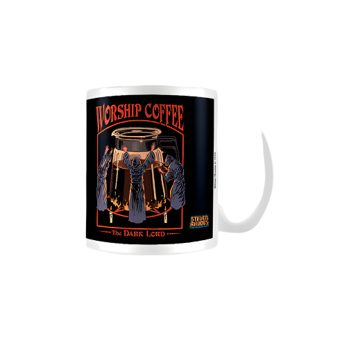 Retro “Worship Coffee” Mug – 350ml Funny Parody Ceramic Cup in Steven Rhodes Style