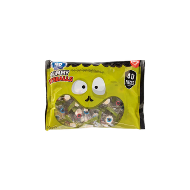A colourful 40-pack of spooky eyeball-shaped gummy sweets, individually wrapped – ideal for Halloween fun or party treats.