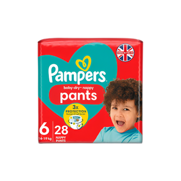 Pampers Baby-Dry Nappy Pants Size 6 – 28 Pack | Leak Protection & Soft Comfort

