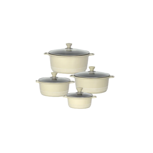 Cream die cast non stick stockpot pan set of 4 – Model 7771 – IndianGroceryUK