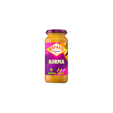 Patak’s Korma Curry Sauce 450g jar – mild Indian curry sauce with coconut and cream

