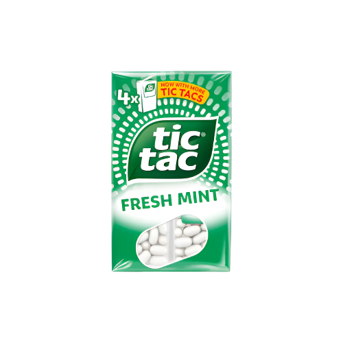 Multipack of Tic Tac Mint 4 x 18g dragees with white mints in transparent packs

