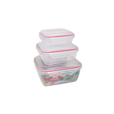 Betty Crocker 3-Piece Square Food Storage Containers Transparent with Red Lids

