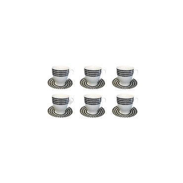 Black and White Porcelain Coffee Tea Mug Set with Matching Saucers – 12 Piece Set

