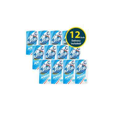 Buffalo Power Kitchen Towel – 3-Ply Ultra Absorbent White Rolls – 12-Pack with Delivery

