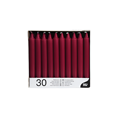 Pack of 30 Burgundy 8-Inch Table Candles – Elegant Long-Burning Dinner Candles