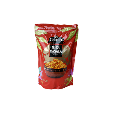 Image of Chatwal’s Nimbu Masala 200g packet featuring a colorful, crunchy mixture seasoned with bold lemon (nimbu) and spice masala.

