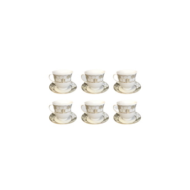 Elegant Gold & White Porcelain Coffee Tea Cup Set with Saucers – 12 Pieces

