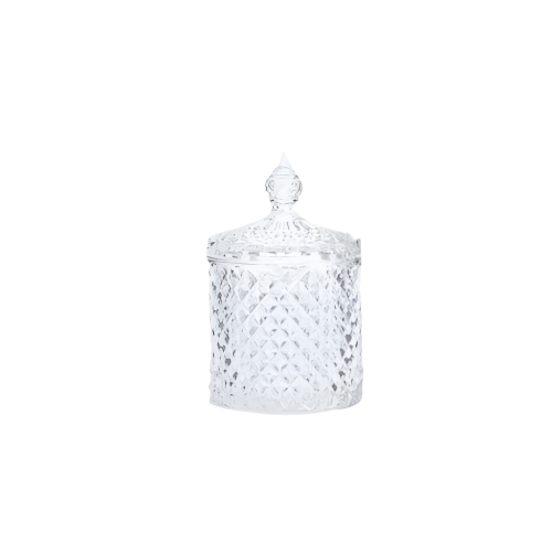 Crystal Glass Jar for Sweets and Sugar – 10x8.5cm Decorative Kitchen Glassware – IndianGroceryUK