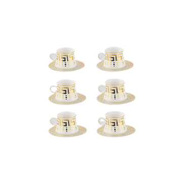 Durane Antico White & Gold 12-Piece Tea Set – Elegant 80ml Porcelain Cups and Saucers

