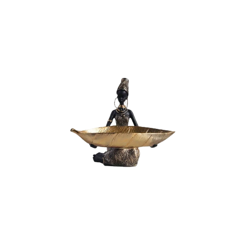 Elegant black and gold woman sculpture with intricate patterns – living room ornament