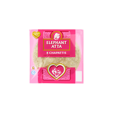 Elephant Atta Chapattis 360g – 8-pack of soft, round Indian flatbreads ready to heat and eat

