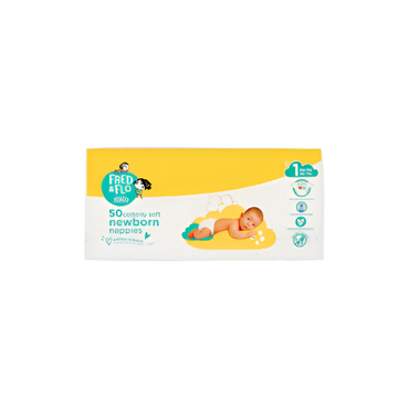 Fred & Flo Newborn Nappies Size 1 – 50 Pack | Soft, Absorbent & Gentle on Baby’s Skin

