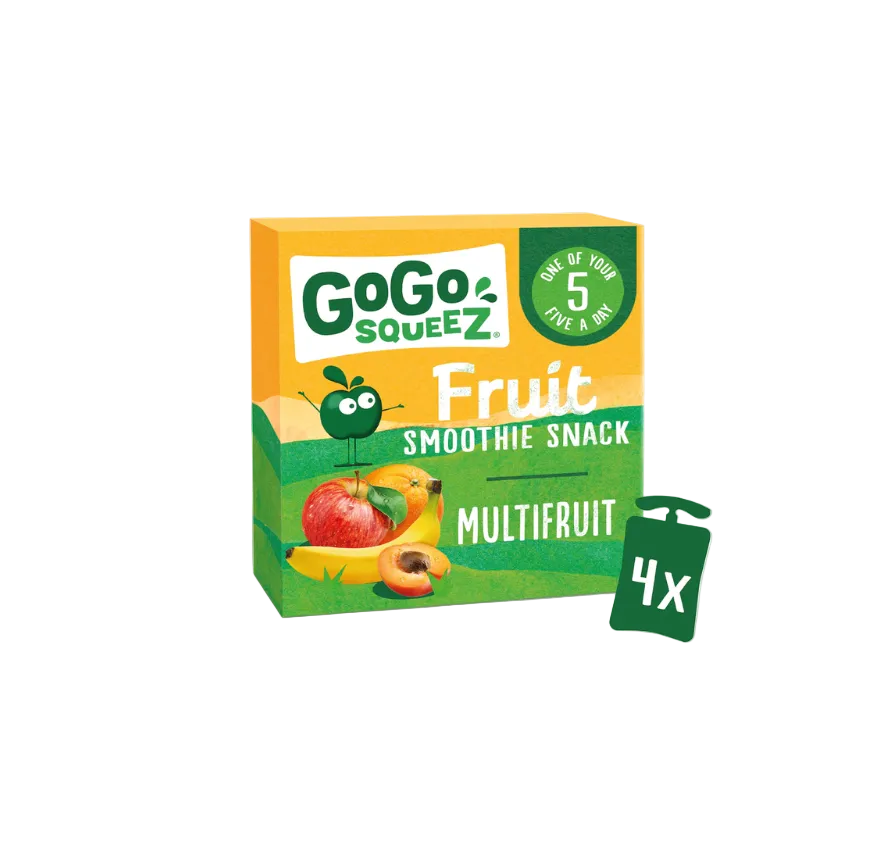 GoGo Squeeze fruit smoothie snack package on a white background