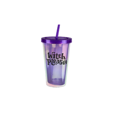 "Halloween Tumbler with Straw – Witch Please Design in Purple and Black"