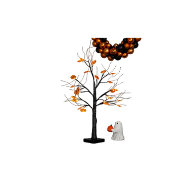 A spooky-themed LED pumpkin tree with glowing orange pumpkins on branching limbs, perfect for Halloween décor.