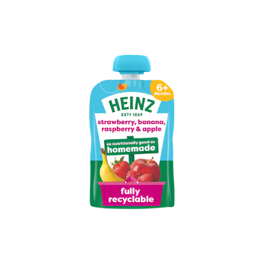 Heinz Strawberry, Raspberry & Banana Baby Food Fruit Puree Pouch 100g – Nutritious & Delicious Baby Puree for 4+ Months

