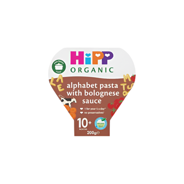 HiPP Organic Alphabet Pasta with Bolognese Sauce Toddler Tray Meal 10+ Months – 200g | Fun & Nutritious Toddler Meal
