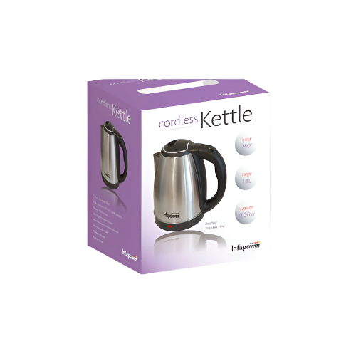 Infapower Brushed Stainless Steel Cordless Electric Kettle – 1.8L 1800W Fast Boil Kettle for UK Homes

