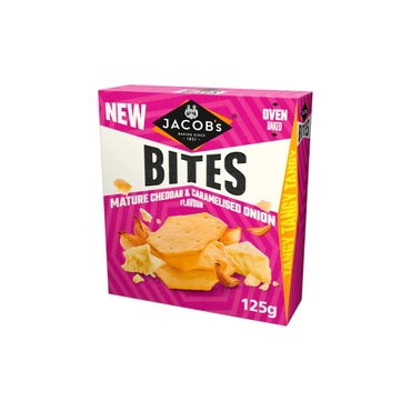 Jacob's Bites Mature Cheddar & Onion Crackers 125g Pack – Crunchy Snack UK