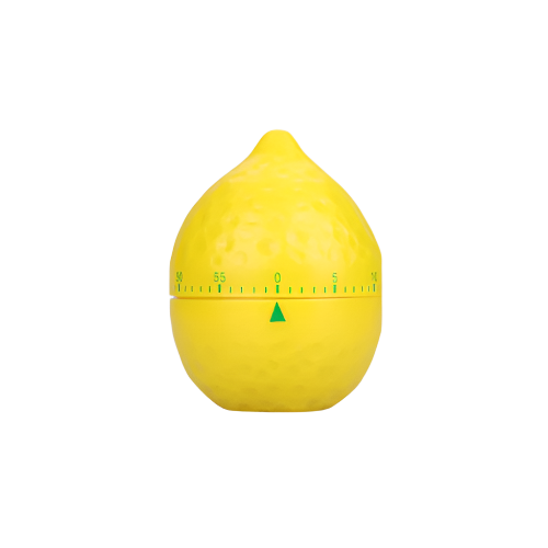 Plastic lemon-shaped kitchen cooking timer with manual 60-minute setting – bright yellow 8cm timer

