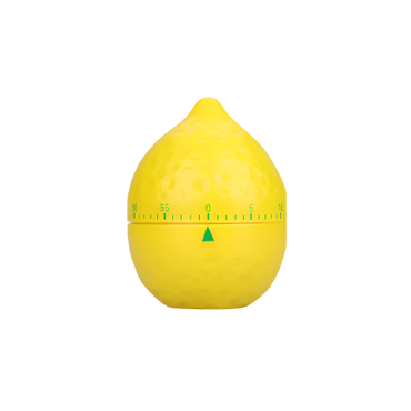Plastic lemon-shaped kitchen cooking timer with manual 60-minute setting – bright yellow 8cm timer

