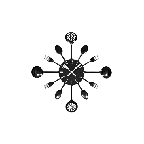 Maison by Premier Romero Black Cutlery Wall Clock – 34cm Modern Kitchen Wall Clock with Fork & Spoon Design
