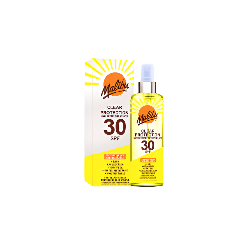 Malibu SPF30 Clear Spray Sunscreen – 250ml Bottle of Lightweight Sun Protection

