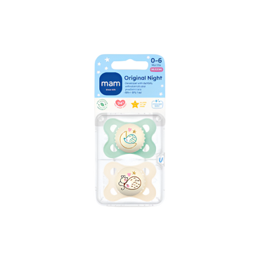 MAM Original Night Soothers 2–6 Months – Glow-in-the-Dark BPA-Free Baby Pacifiers – 2-Pack

