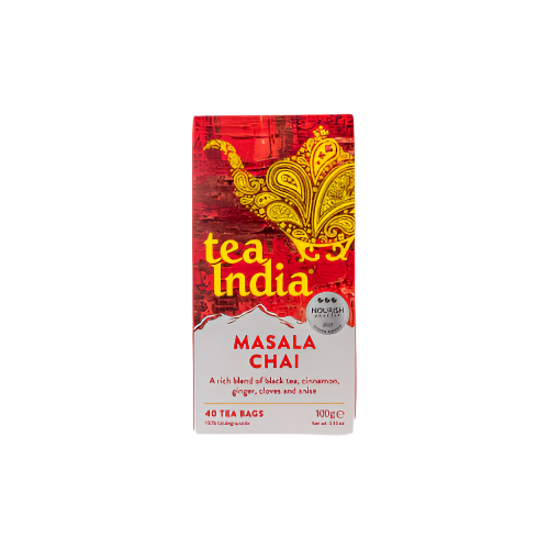 Tea India Masala Chai – 40 Spiced Tea Bags Box (100g) Front View – Indian Grocery UK

