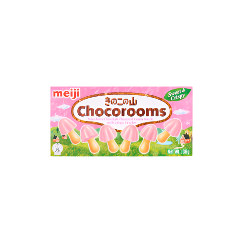 Meiji Chocorooms Strawberry 36g – Japanese biscuit with strawberry chocolate

