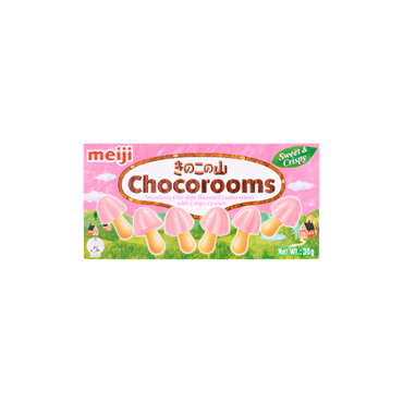 Meiji Chocorooms Strawberry 36g – Japanese biscuit with strawberry chocolate

