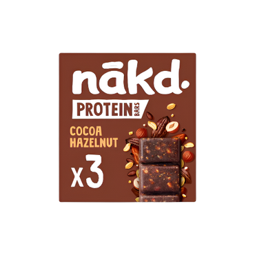 Nakd Protein Bars – Cocoa Hazelnut (3 x 45g) | 100% Natural, High-Protein Vegan Snack

