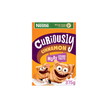 Nestlé Curiously Cinnamon Cereal 375g box – crunchy cinnamon sugar breakfast cereal